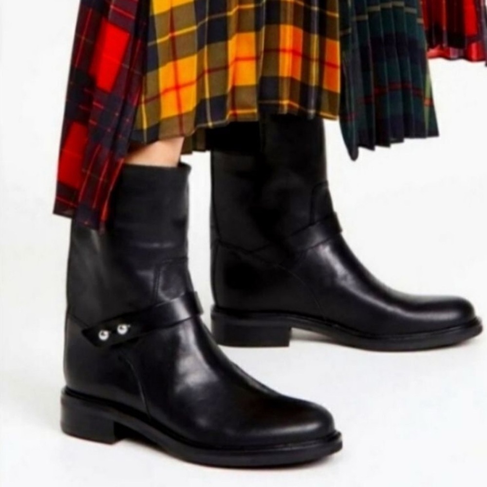 New Rag & Bone Slayton Moto Leather Boots Black Sz US 6.5/EU 36.5
